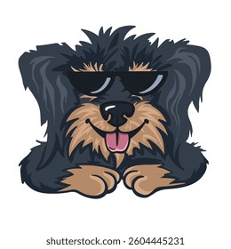 Cool dog with glasses sticking out his tongue, color cartoon vector.