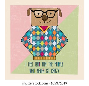 cool dog hipster, hand draw illustration in vector format