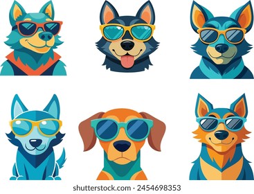 Cool Dog little dog sunglasses icon, different style printable vector art illustration 