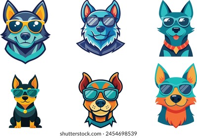 Cool Dog little dog sunglasses icon, different style printable vector art illustration