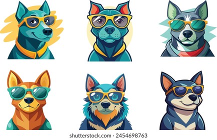 Cool Dog little dog sunglasses icon, different style printable vector art illustration 