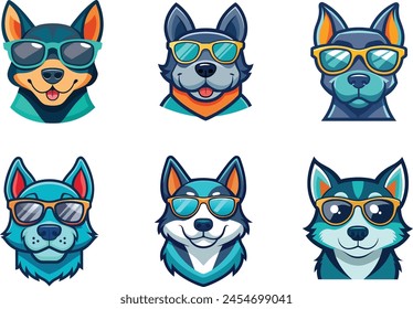 Cool Dog little dog sunglasses icon, different style printable vector art illustration