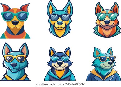 Cool Dog little dog sunglasses icon, different style printable vector art illustration 