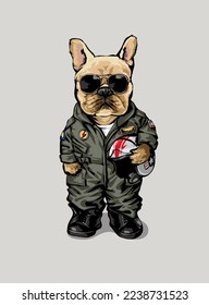 cool dog in navy pilot graphic vector illustration