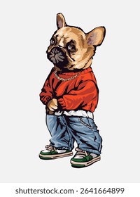 cool dog in sweater and blue jeans graphic vector illustration