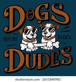 Cães frios usando óculos escuros, segurando ossos e sorrindo em uma ilustração vetorial engraçada. Perfeito para projetos de camisetas, impressões e projetos de design gráfico divertidos.