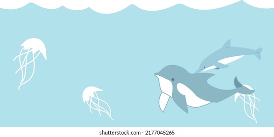 Cool dolphin and jellyfish background material.