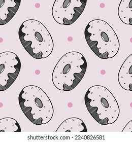 Cool Donuts pattern, hand drawn doodle style, 90s retro  vibe