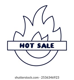 Cool doodle Feuer mit Schriftzug Hot Sale. Werbung für großen Rabatt und Förderung von Preis off Zeichen einzeln auf weißem Hintergrund. Black Friday Trendkonzept für Shopping, Business, Internet.