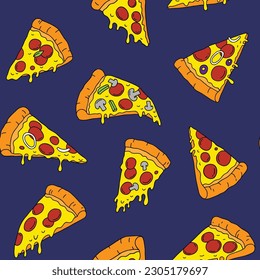 cool doodle pizza seamless pattern