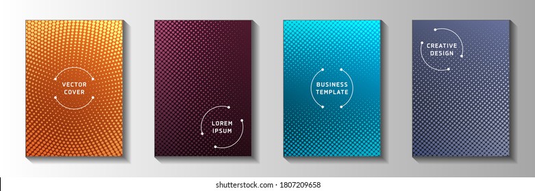Un punto frío desvaneció el tono de la pantalla plantillas de portada por lotes vectoriales. Banner urbano perforado patrones de tono de pantalla. Diseños de portadas de historietas de manga retro. Efectos ópticos.