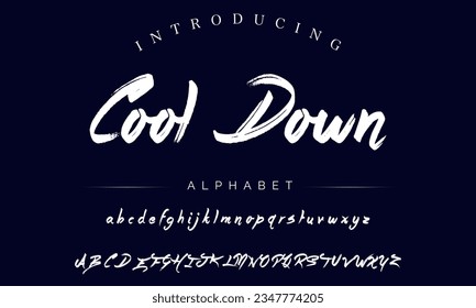 Cool Down vector brush style font, alphabet, typeface, typography. Global swatches.