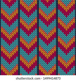 Cool downward arrow lines knit texture geometric vector seamless. Jacquard knitwear fabric print. Norwegian style seamless knitted pattern. Abstract xmas wallpaper.
