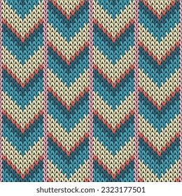 Cool downward arrow lines knitted texture geometric seamless pattern. Blanket knitwear fabric print. Norwegian style seamless knitted pattern. Christmas spirit backdrop.