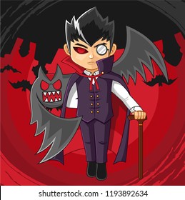 Cool Dracula red cloak with Dark bat Halloween 