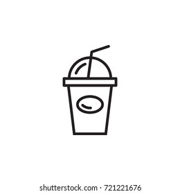 Cool drink cup with straw icon on the white background