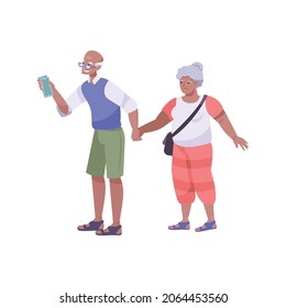 Cool drink flat composition with characters of elderly couple holding cash buying drinks vector illustration