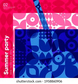 A cool drink Flat vector illustration. Summer time, background patterns on the theme of summer, vacation, weekend, beach. Perfect background for posters, cover art, flyer, banner.