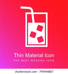 Cool drink glass with a straw and ice cubes floating in dark liquid red and pink gradient material white icon minimal design