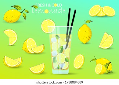 A cool drink of lemonade. Lemon. The concept of summer.