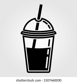 Cool drink plastic cup with straw icon isolated on white background. Vector illustration