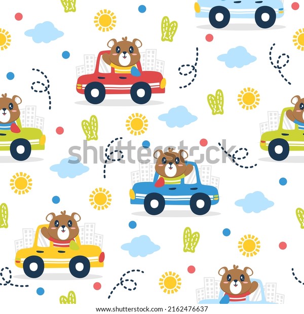 Cool\
driver bear cartoon trendy pattern design\
concepts