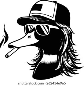 Cool Duck in mullet trucker hat Smoking a Cigar
