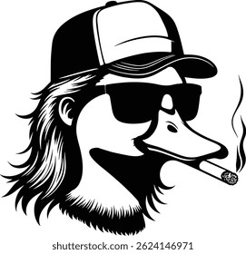 Cool Duck in mullet trucker hat Smoking a Cigar