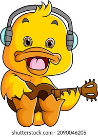 The Cool Duck Is Playing Guitar While Sitting Of Illustration