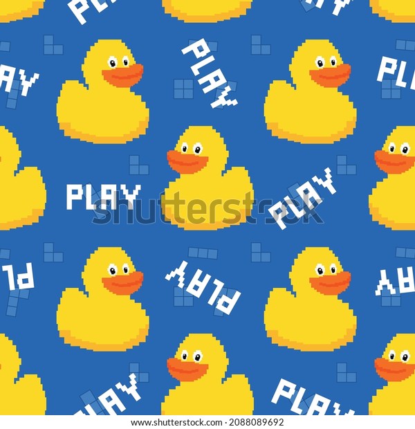 Cool duck\
seamless pattern.pixel game\
vector