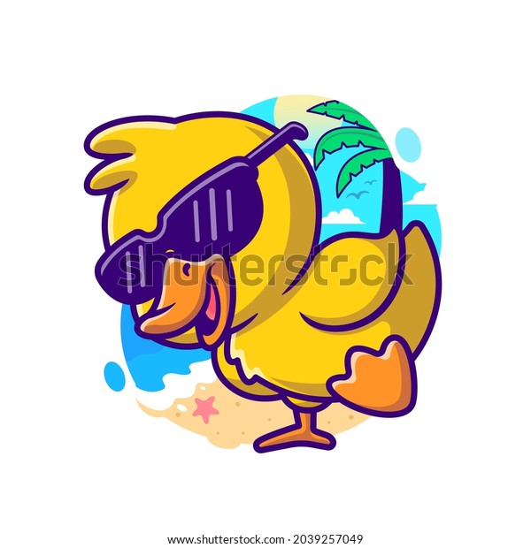 Cool\
Duck Summer Cartoon Vector Icon Illustration. Animal Holiday Icon\
Concept Isolated Premium Vector. Flat Cartoon\
Style