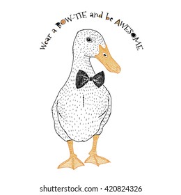 Cool Duck Wearing A Tie Bow, Decorative Animal Illustration