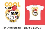Cool dude chicken with glasses cartoon illustration flat t-sirt design