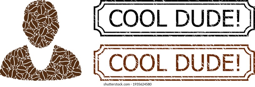 La exclamación de Cool Dude estampó sellos de goma con aletas y collaron de clientes de semillas de café