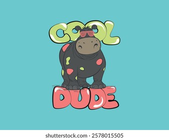 cool dude hippo vector design for kids t shirt, banners , stickers and other use