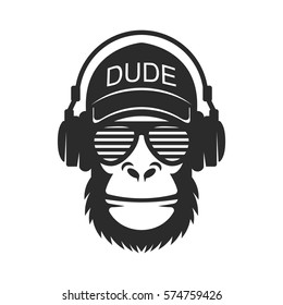 Cool dude monkey with glasses and headphones