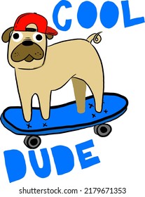 Cool dude. Print with cartoon dog on skate. Print for poster, cards, stationary, kids, t-shirt and other design.