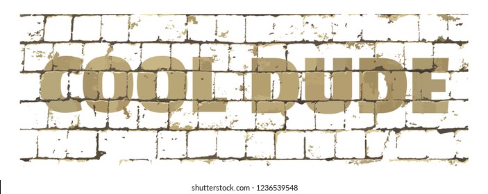 Cool Dude printed on stylized brick wall. Textured inscription for your design. Vector