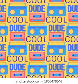 Cool Dude Retro Music Gadgets Vector Seamless Pattern
