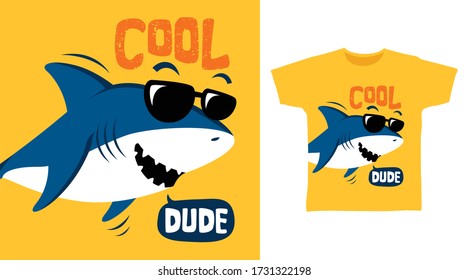 Cool dude shark design vector illustration ready for print on t-shirt.