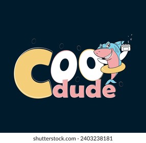 cool dude slogan and fish with radio illustration for print and other use