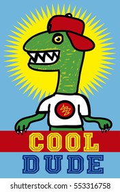 cool dude,cartoon dinosaur,t-shirt print poster vector illustration