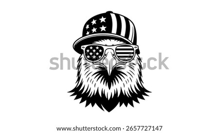 Cool eagle wearing american flag hat and sunglasses