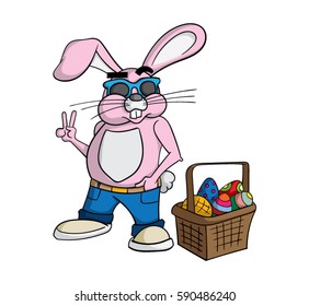 Cool Easter Bunny with sunglasses and basket of eggs