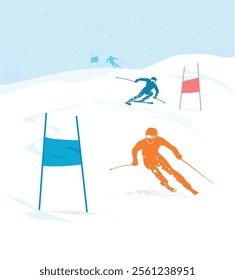 Cool editable vector alpine ski players in action best for your background or any graphic purpose