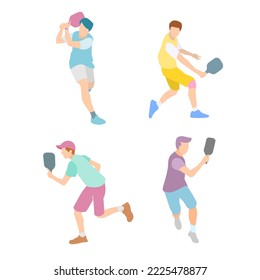 Cool editable vector flat illustration of pickleball players in various poses best for your digital graphic and print 