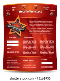 Cool editable web2 red website template with satisfaction guarantee sign - vector