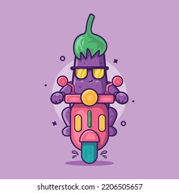 cool eggplant character mascot riding scooter isolated cartoon in flat style design