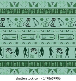 Cool egypt writing seamless background. Hieroglyphic egyptian language symbols grid. Repeating ethnical fashion pattern for wrapping paper.