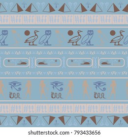 Cool egyptian motifs seamless background. Ethnic hieroglyph symbols texture. Repeating ethnical fashion background for garments.